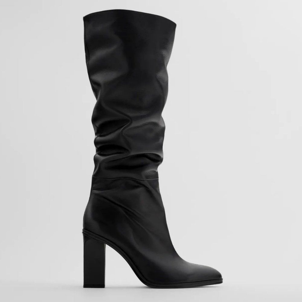🔥SALE🔥NEW ZARA SLOUCHY HIGH SHAFT LEATHER Boots
